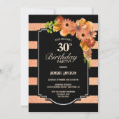 Orangefarbener schwarzer Streifen zum 30. Geburtst Einladung (Vorderseite)