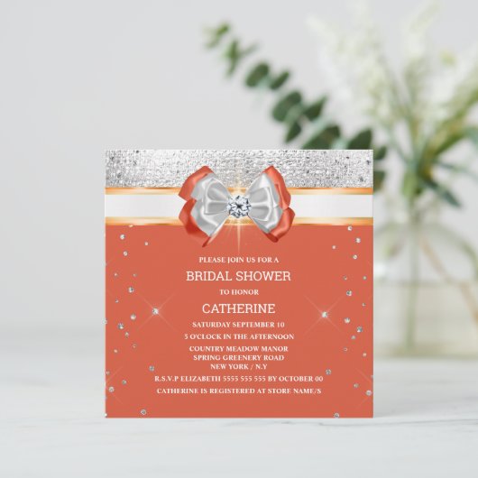 Orangefarbener silberner Glitzer mit elegantem, sc Einladung (Stehend Vorderseite)