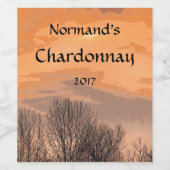 Orangefarbener Sonnenuntergang mit Baumbezug Weine Weinetikett (Einzelnes Label)