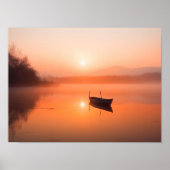Orangefarbener Sonnenuntergang mit Fischerboot Poster (Vorne)