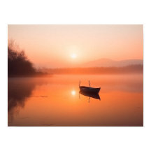 Orangefarbener Sonnenuntergang mit Fischerboot
