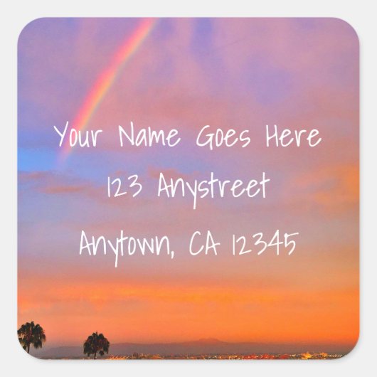 Orangefarbener Sonnenuntergang Regenbogen Foto Rüc Quadratischer Aufkleber (Vorderseite)