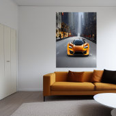 Orangefarbener Sportwagen auf der Straße | AI Art Poster