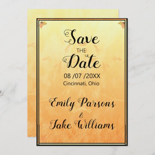 Orangefarbener und gelber Hintergrund Save The Date (Vorne/Hinten)