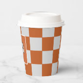 Orangefarbener und grauer Karton Pappbecher (Links)