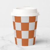 Orangefarbener und grauer Karton Pappbecher (Rückseite)