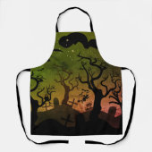 Orangefarbener und olivgrüner Spuk Friedhof Hallow Schürze (Vorderseite)