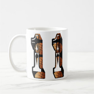 Orangefarbener und schwarzer Basketball Nummer 11, Kaffeetasse