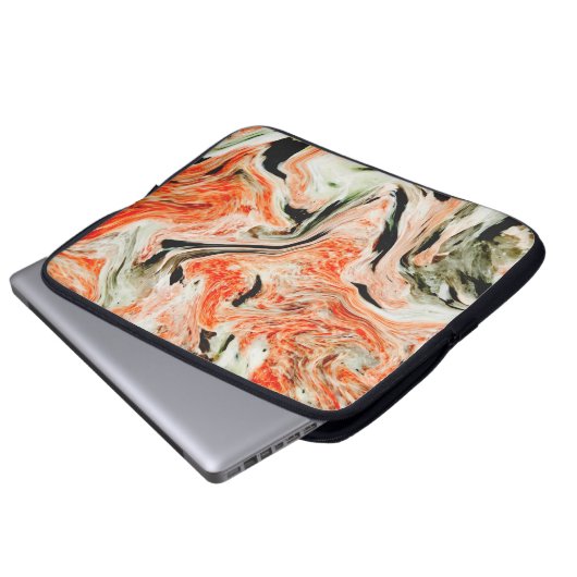 Orangefarbener und schwarzer Marmorstein Laptopschutzhülle (Vorne Knopf)