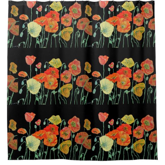 Orangefarbener und schwarzer Mohnduschhang Duschvorhang (Vorderseite)
