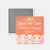 Orangefarbener und weißer Damast Speichern Sie das Magnet (Vorderseite/Rückseite)