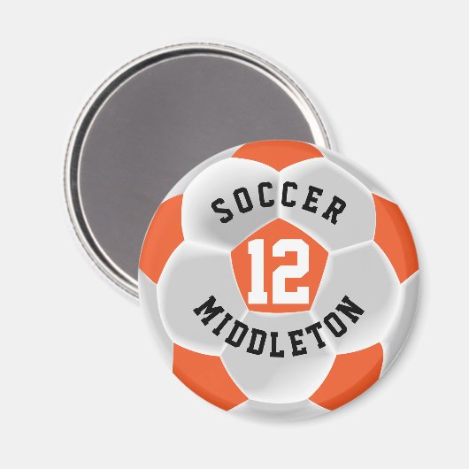 Orangefarbener und weißer ⚽ Fußball Sport Ball Magnet (Vorderseite/Rückseite)