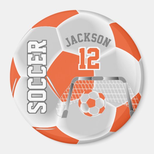 Orangefarbener und weißer Fußballball Magnet (Vorne)