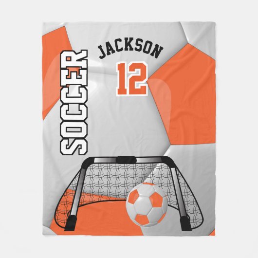 Orangefarbener und weißer ⚽ Fußballball mit DIY-Te Fleecedecke (Vorderseite)