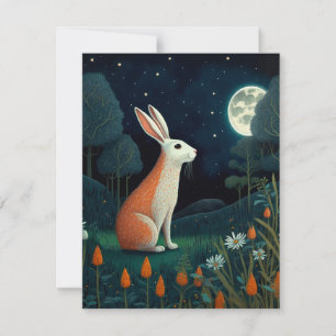 Orangefarbener und Weißer Hase im Mondlicht Mitteilungskarte