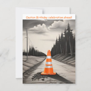 Orangefarbener und weißer Verkehrsleitkegel Achtun Postkarte