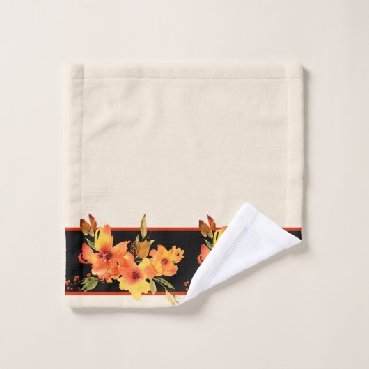 Orangefarbener Wasserfall Badhandtuch Set (Waschlappen)