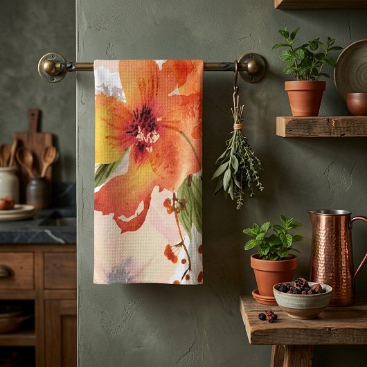 Orangefarbener Wasserfall Geschirrtuch
