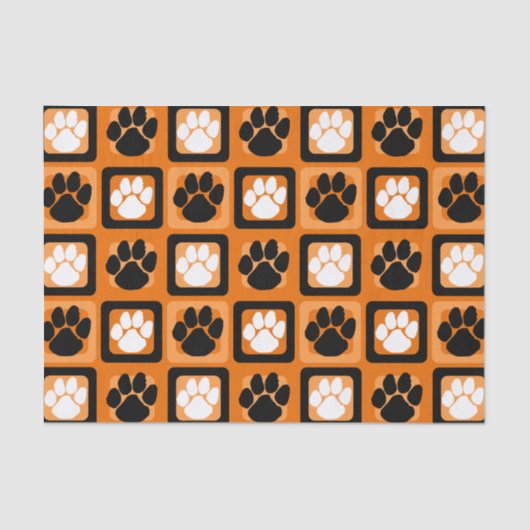 Orangefarbener, weißer und schwarzer Pawprint Seidenpapier (Vorderseite)