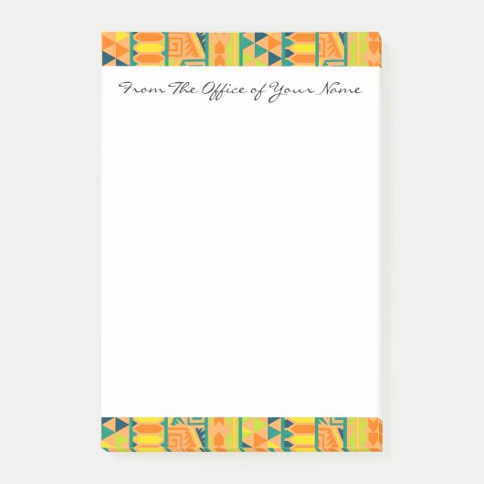 Orangefarbenes, Abstraktes Aztec Tribal Print Patt Post-it Klebezettel (Vorderseite)