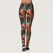 Orangefarbenes Abstraktes Blumenmuster Leggings (Rückseite)