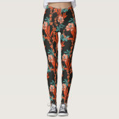 Orangefarbenes Abstraktes Blumenmuster Leggings (Vorderseite)