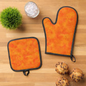 Orangefarbenes Abstraktes Muster Ofenhandschuh & Topflappen-Set (Oben Unten)