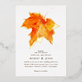 Orangefarbenes Ahornblättern für Herbst Hochzeit Folieneinladung