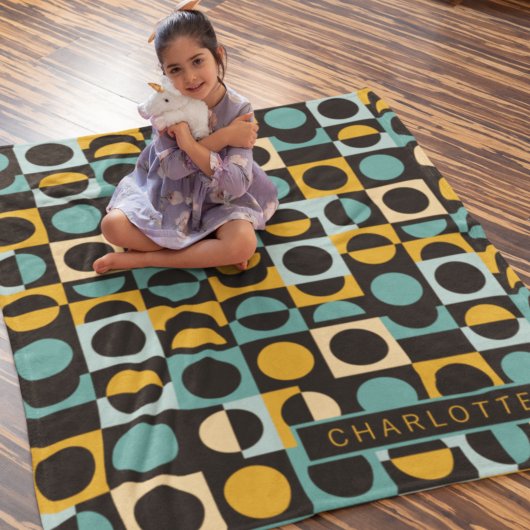 Orangefarbenes Aquamarines Schwarzes Muster Person Fleecedecke