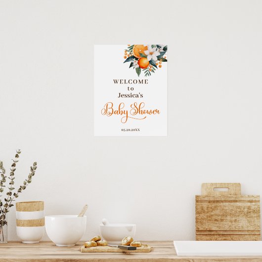 Orangefarbenes Babydusche Willkommenspender Poster (Küche)