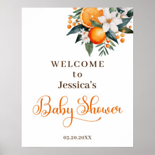 Orangefarbenes Babydusche Willkommenspender Poster