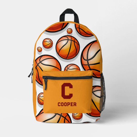 Orangefarbenes Basketballmuster Bedruckter Rucksack (Vorderseite)