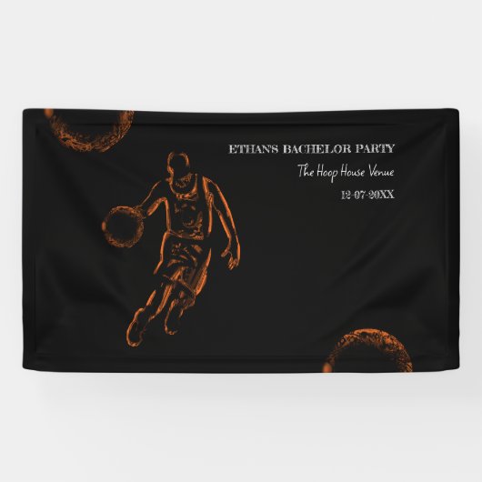 Orangefarbenes Basketballwochenende Party Banner (Horizontal)