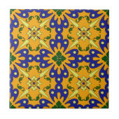 Orangefarbenes Blau- und Gelbtalavera-Ziermuster Fliese (Vorderseite)
