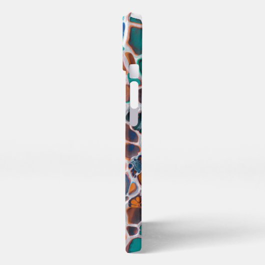 Orangefarbenes blaues, Aquamarin verklebtes Glasab iPhone Hülle (Linke Seite)