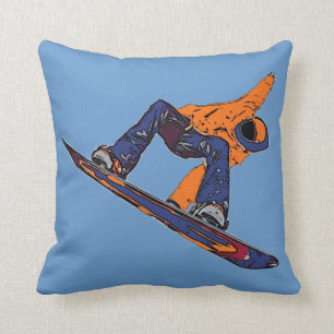 Orangefarbenes blaues Snowboarder künstlerisches K Kissen