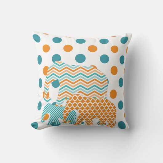 Orangefarbenes, blaues und weißes Elefantenkissen Kissen (Vorderseite)