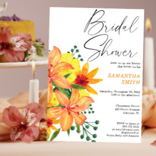 Orangefarbenes Blume Brautparty Einladung