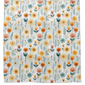 Orangefarbenes Blume Muster Duschvorhang (Vorderseite)
