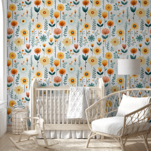 Orangefarbenes Blume Muster Tapete