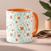 Orangefarbenes Blume- und Twigs-Wasserfarbmuster Tasse