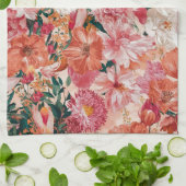 Orangefarbenes Blumenmuster Monogramm Geschirrtuch (Gefaltet)