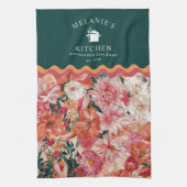 Orangefarbenes Blumenmuster Monogramm Geschirrtuch (Vertikal)