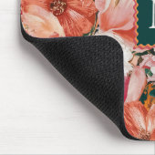 Orangefarbenes Blumenmuster Monogramm Mousepad (Ecke)