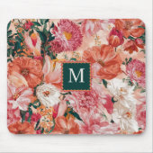 Orangefarbenes Blumenmuster Monogramm Mousepad (Vorne)