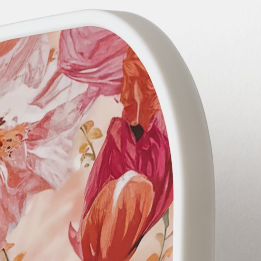 Orangefarbenes Blumenmuster Monogramm Pickleball Schläger (Linke Seite)