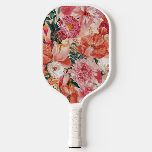 Orangefarbenes Blumenmuster Monogramm Pickleball Schläger (Rückseite)