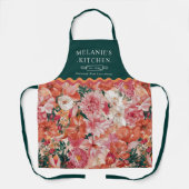 Orangefarbenes Blumenmuster Monogramm Schürze (Vorderseite)