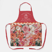 Orangefarbenes Blumenmuster Monogramm Schürze (Vorderseite)