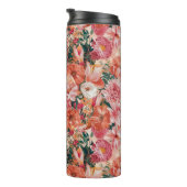 Orangefarbenes Blumenmuster Monogramm Thermosbecher (Nach rechts gedreht)
